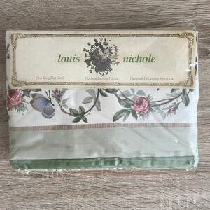 VTG Louis Nichole No Iron Luxury Percale King Flat Sheet Empire Rose Cottagecore